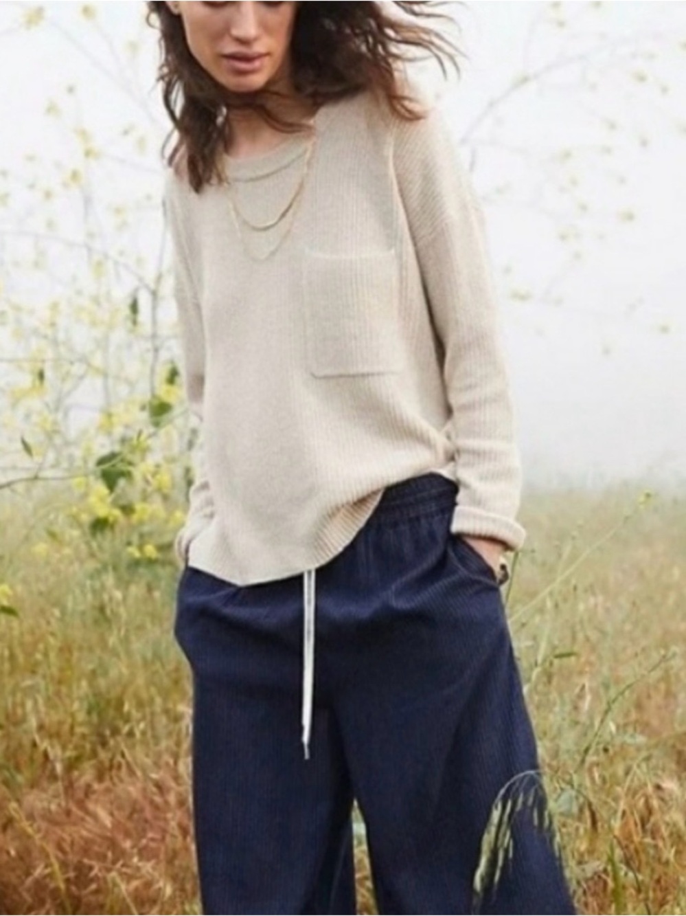 NWT Madewell Thompson pocket pullover sweater cream XS oversized minimalist